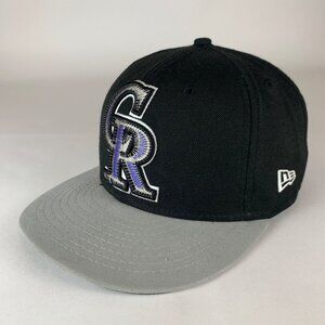 Colorado Rockies MLB Black Gray New Era 59Fifty Big Logo Fitted Hat Mens 7 5/8